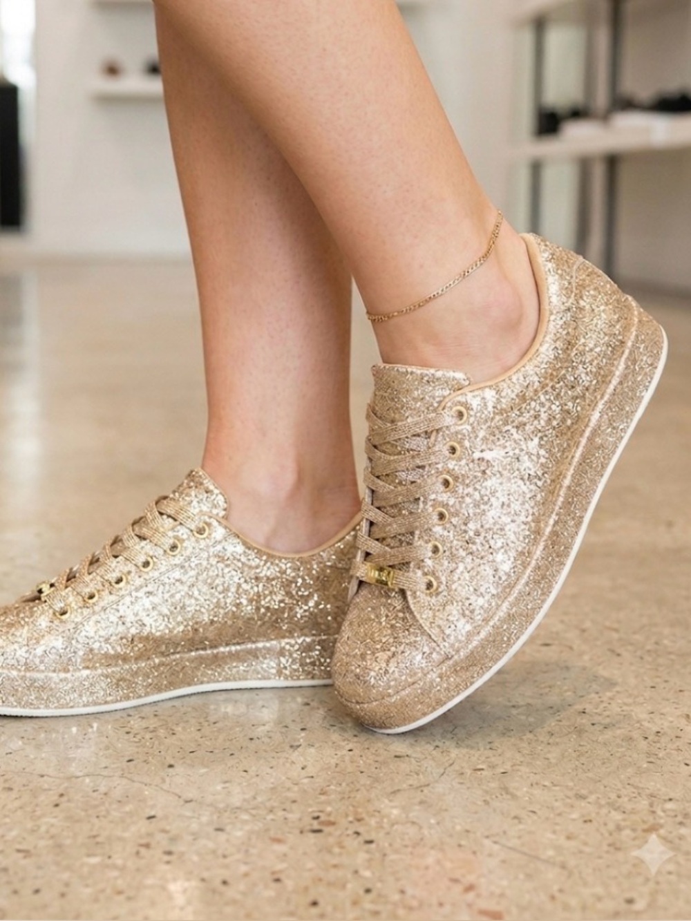 LUCKY STEP Platform Glitter Sneakers Women’s 7 Gold